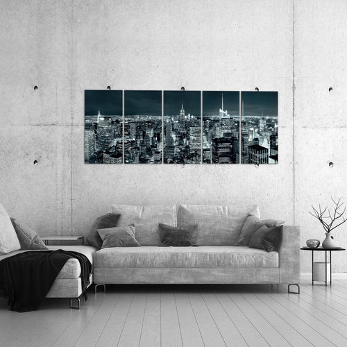 Runa Art Wandbild XXL New York Skyline Wohnzimmer Büro 200 x 80 cm Türkis Blau 5 Teilig - Made in Germany - 036255b