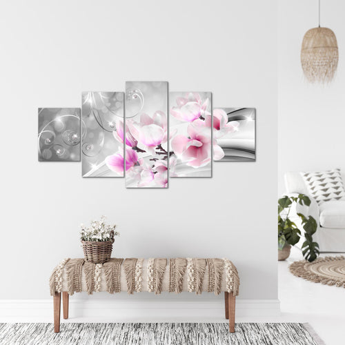 Runa Art - Bilder Blumen Abstrakt 200 x 100 cm 5 Teilig XXL Wanddekoration Design Grau Rosa 035351a