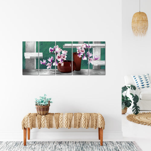 Runa Art Bild Blumen Abstrakt Wandbilder auf Vlies Leinwand 5 Teilig Wanddekoration Wohnzimmer Schlafzimmer 035256b