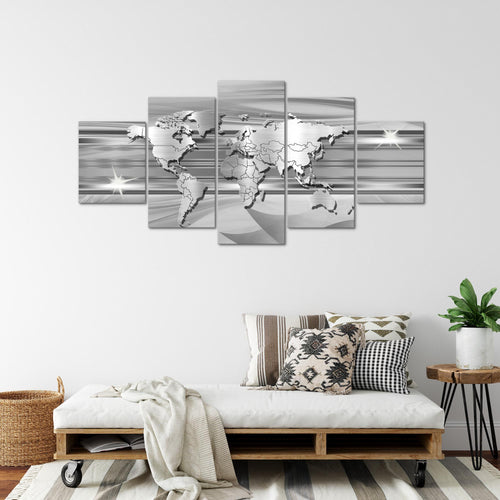Runa Art - Bilder Weltkarte 200 x 100 cm 5 Teilig XXL Wanddekoration Design Grau 107951b