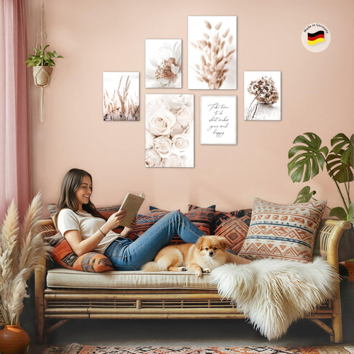 Novart Wandbilder Set Blumen Pflanzen Blüten - KEIN EXTRA RAHMEN BENÖTIGT - Modern Deko - Wohnzimmer Schlafzimmer Büro N023267a