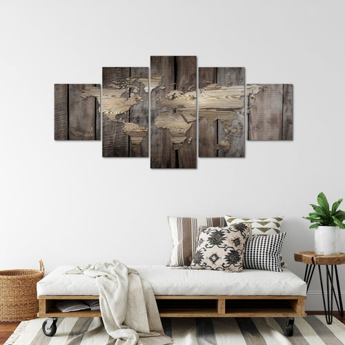 Runa Art - Bilder Weltkarte 200 x 100 cm 5 Teilig XXL Wanddekoration Design Beige Braun 035051b