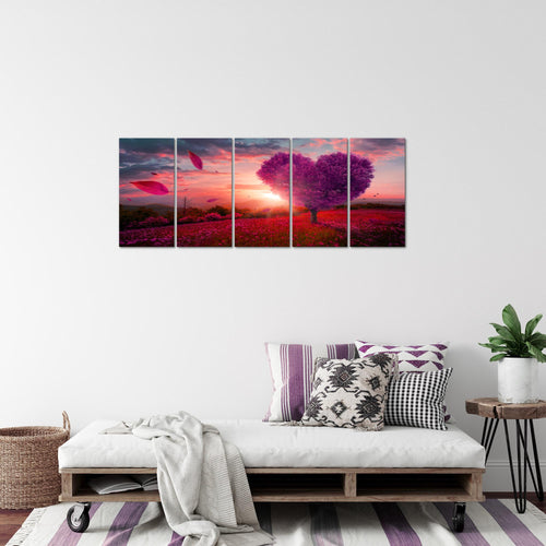 Runa Art Bild Herbst Baum Herz Wandbilder auf Vlies Leinwand 5 Teilig Wanddekoration Wohnzimmer Schlafzimmer 605856b
