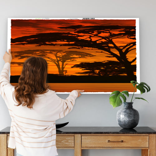 Runa Art - Bilder Afrika 200 x 100 cm 5 Teilig XXL Wanddekoration Design Sonnenuntergang Orange 000251a