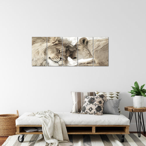 Runa Art Bild Löwen Liebe Wandbilder auf Vlies Leinwand 5 Teilig Wanddekoration Wohnzimmer Schlafzimmer 002156b