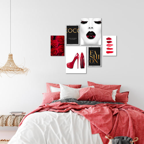 Novart Wandbilder Set Fashion Schwarz Weiss - KEIN EXTRA RAHMEN BENÖTIGT -  Modern Deko  - Wohnzimmer Mädchen Teenager N002263a
