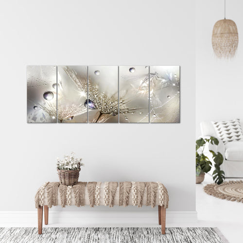 Runa Art Wandbild XXL Blumen Pusteblumen Wohnzimmer Schlafzimmer 200 x 80 cm Braun 5 Teilig - Made in Germany - 043155a