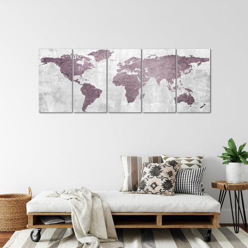 Runa Art Wandbild XXL Weltkarte Büro Wohnzimmer 200 x 80 cm Rosa 5 Teilig - Made in Germany - 104355a