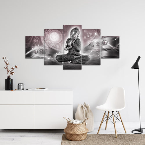Runa Art - Bilder Buddha Zen 200 x 100 cm 5 Teilig XXL Wanddekoration Design Rosa Grau 041651c