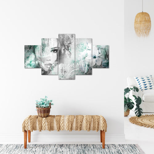 Runa Art Bild Wohnzimmer Schlafzimmer Blumen Vintage 5 Teilig Frau Bunt Wandbilder auf Vlies Leinwand 039353b