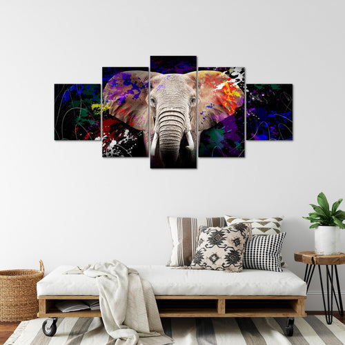 Runa Art - Bilder Tiere Bunt Elefant 200 x 100 cm 5 Teilig XXL Wanddekoration Design Schwarz 040851c