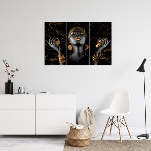 Runa Art Wandbilder Afrika Bild XXL Wohnzimmer Schlafzimmer Büro Eleganz Schwarz 120 x 80 cm 3 Teilig 045431b