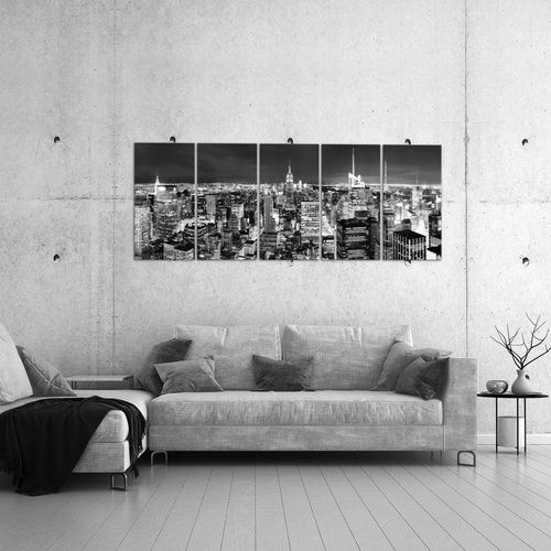 Runa Art Wandbild XXL New York Skyline Wohnzimmer Büro 200 x 80 cm Schwarz Weiss 5 Teilig - Made in Germany - 036255c