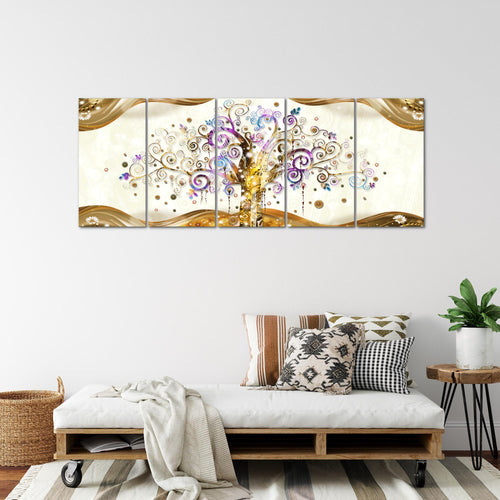Runa Art Wandbild XXL Gustav Klimt Baum des Lebens Wohnzimmer 200 x 80 cm Bunt 5 Teilig - Made in Germany - 003055a