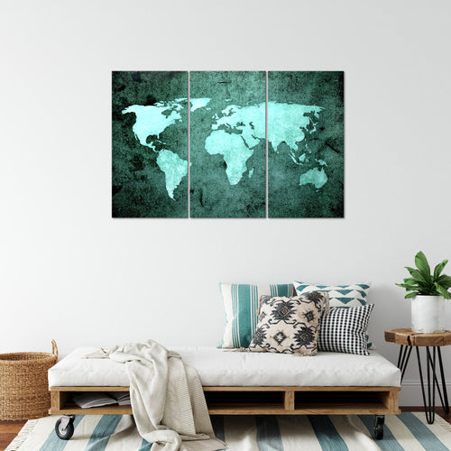 Runa Art Wandbilder Weltkarte Bild XXL Büro Wohnzimmer Türkis Vintage Antik 120 x 80 cm 3 Teilig 101731b