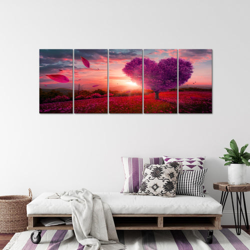 Runa Art Wandbild XXL Herbst Baum Herz Wohnzimmer Schlafzimmer 200 x 80 cm Lila Violett 5 Teilig - Made in Germany - 605855b