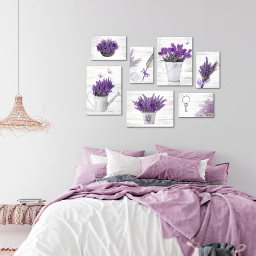 Novart Wandbilder Home Provence - KOMPLETT AUFHÄNGFERTIG - Lavendel Viollet Wohnzimmer Schlafzimmer - 7 Moderne Mood-Bilder - N002971a