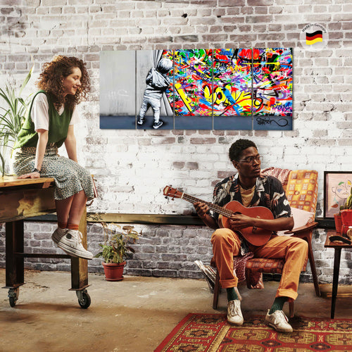 Runa Art Wandbilder XXL Kinderzimmer Wohnzimmer Schlafzimmer Büro 200 x 80 cm Kind 5 Teilig - Made in Germany - 043555a