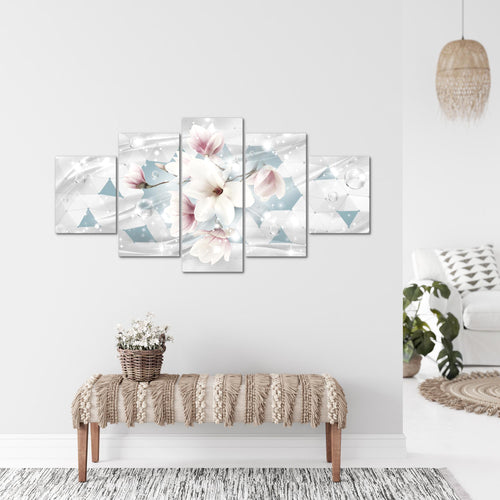 Runa Art - Bilder Blumen Magnolien 200 x 100 cm 5 Teilig XXL Wanddekoration Design Blau 017051b