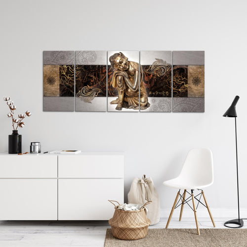 Runa Art Wandbild XXL Buddha Zen Wohnzimmer Schlafzimmer 200 x 80 cm Beige 5 Teilig - Made in Germany - 041355c