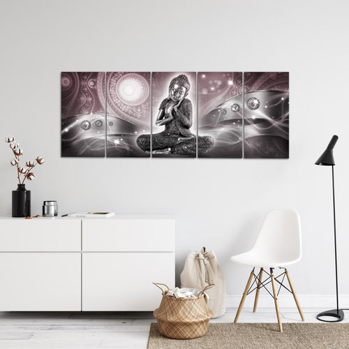 Runa Art Wandbild XXL Buddha Zen Wohnzimmer Schlafzimmer 200 x 80 cm Rosa Grau 5 Teilig - Made in Germany - 041655c