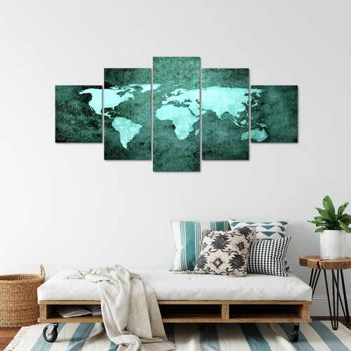 Runa Art - Bilder Weltkarte 200 x 100 cm 5 Teilig XXL Wanddekoration Design Türkis 101751b
