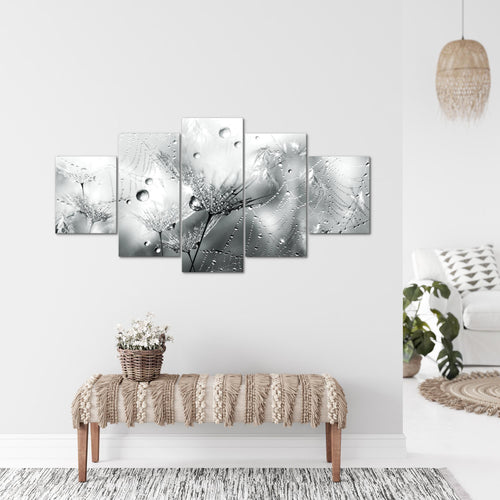 Runa Art - Bilder Blumen Pusteblumen 200 x 100 cm 5 Teilig XXL Wanddekoration Design Schwarz Weiss 043151c