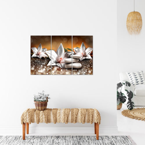 Runa Art Wandbilder Blumen Lilien Bild XXL Wohnzimmer Schlafzimmer Beige Braun Abstrakt 120 x 80 cm 3 Teilig 035831a