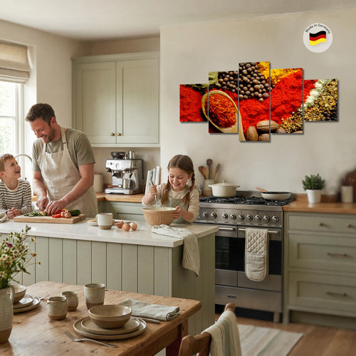 Runa Art - Bilder Küche Gewürze 200 x 100 cm 5 Teilig XXL Wanddekoration Design Rot 500451a
