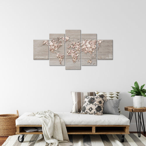Runa Art Bild Wohnzimmer Schlafzimmer Weltkarte Blumen 5 Teilig Holzwand Beige Braun Wandbilder auf Vlies Leinwand 023253c