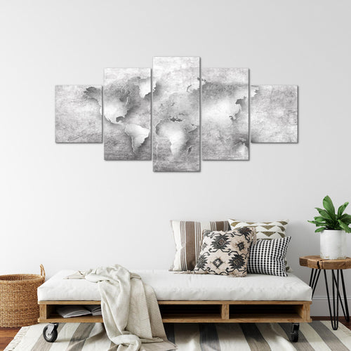 Runa Art - Bilder Weltkarte 200 x 100 cm 5 Teilig XXL Wanddekoration Design Grau 025751c