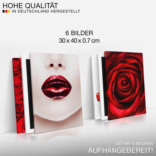 Novart Wandbilder - KEIN EXTRA RAHMEN BENÖTIGT - Wohnzimmer Mädchen Teenager - Bilder Modern Fashion - Rot Rosen - N019065a