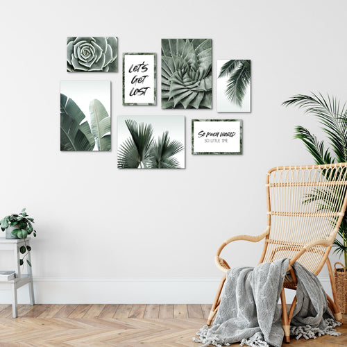 Novart Wandbilder Afrika Palmen - KOMPLETT AUFHÄNGFERTIG - Mit Spruch Wohnzimmer Schlafzimmer - 7 Moderne Mood-Bilder - N015171a