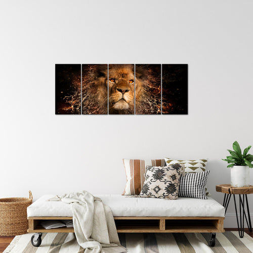 Runa Art Bild Afrika Löwe Wandbilder auf Vlies Leinwand 5 Teilig Wanddekoration Wohnzimmer Schlafzimmer 040756a