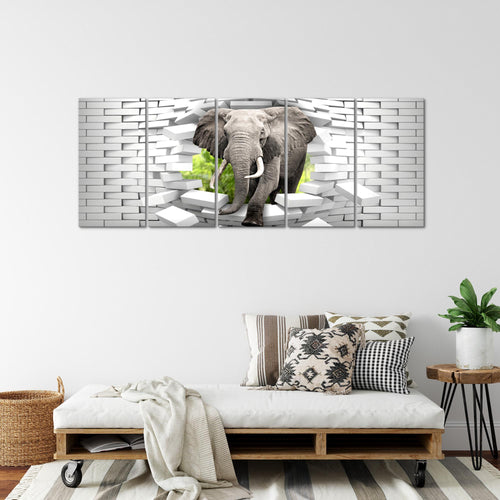 Runa Art Wandbild XXL Elefant Abstrakt Wohnzimmer Schlafzimmer 200 x 80 cm Bunt 5 Teilig - Made in Germany - 037455b