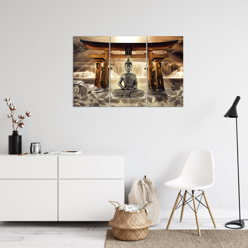 Runa Art Wandbilder Feng Shui Buddha Bild XXL Wohnzimmer Schlafzimmer Braun Wellness Zen 120 x 80 cm 3 Teilig 036431b