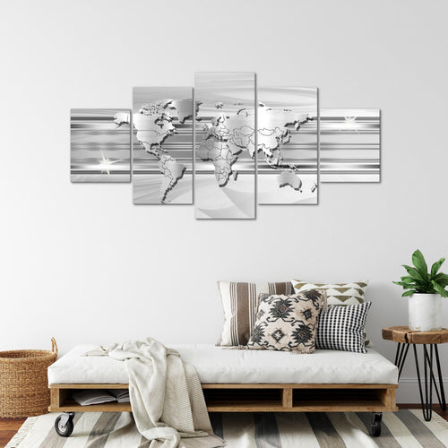 Runa Art - Bilder Weltkarte 200 x 100 cm 5 Teilig XXL Wanddekoration Design Grau 107951c