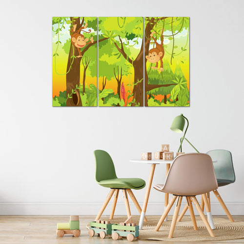 Runa Art Wandbilder Tiere Dschungel Bild XXL Spielzimmer Baby Bunt Kinderzimmer 120 x 80 cm 3 Teilig 001831b