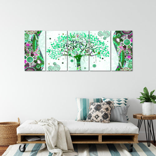 Runa Art Wandbild XXL Gustav Klimt - Baum des Lebens Wohnzimmer 200 x 80 cm Grün 5 Teilig - Made in Germany - 004655b