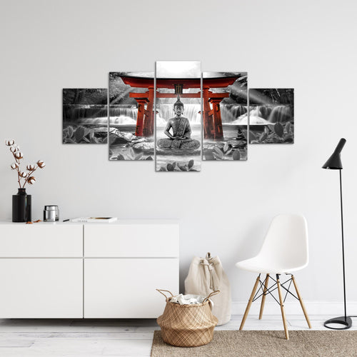 Runa Art - Bilder Feng Shui Buddha 200 x 100 cm 5 Teilig XXL Wanddekoration Design Rot Grau 036451c
