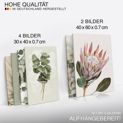 Novart Wandbilder Set Blumen Pflanzen Blumen - KEIN EXTRA RAHMEN BENÖTIGT - Modern Deko - Wohnzimmer Schlafzimmer Büro N023067a
