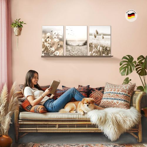Novart Bilder Set Landschaft - KEIN EXTRA RAHMEN BENÖTIGT - Wandbilder für Wohnzimmer Schlafzimmer Büro - 3 Teilig Deko Natur - N035336a