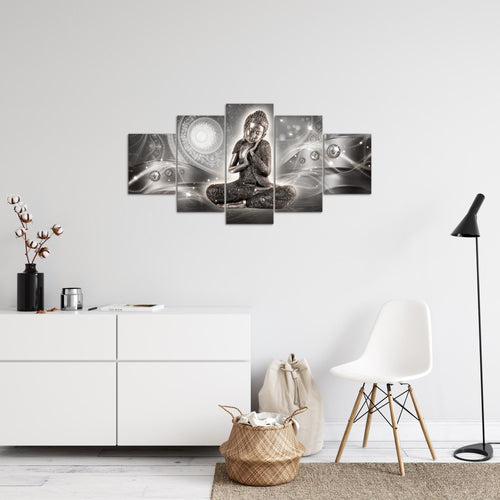 Runa Art Bild Wohnzimmer Schlafzimmer Buddha Zen 5 Teilig Feng Shui Grau Wandbilder auf Vlies Leinwand 041653b