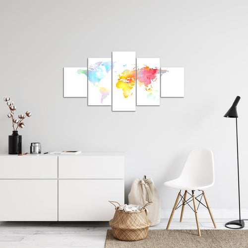 Runa Art Bild Wohnzimmer Schlafzimmer Büro Weltkarte 5 Teilig Bunt Weltkarte Farben Wandbilder auf Vlies Leinwand 057553a