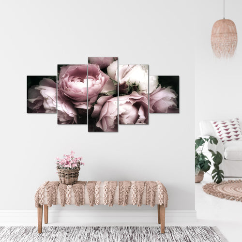 Runa Art - Bilder Blumen Rosen 200 x 100 cm 5 Teilig XXL Wanddekoration Design Schwarz Bunt 039151a