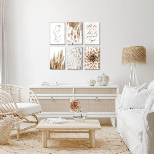 Novart Wandbilder Set Boho Pampasgras - KOMPLETT AUFHÄNGFERTIG - Made in Germany - Moderne Bilder  Wohnzimmer Schlafzimmer - N013364a