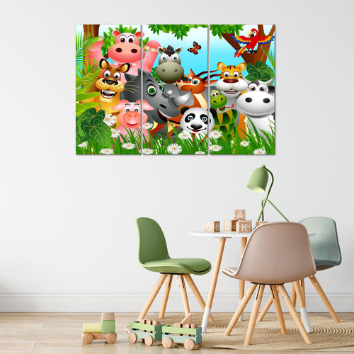 Runa Art Wandbilder Kinderzimmer Waldtiere Bild XXL Babyzimmer Spielzimmer Grün Blau Baby 120 x 80 cm 3 Teilig 014631a