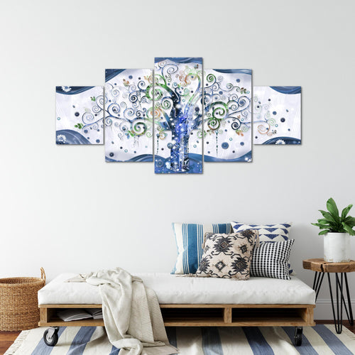 Runa Art - Bilder Gustav Klimt Baum des Lebens 200 x 100 cm 5 Teilig XXL Wanddekoration Design Blau 003051b