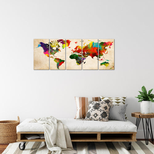 Runa Art Bild Weltkarte Wandbilder auf Vlies Leinwand 5 Teilig Wanddekoration Büro Wohnzimmer 105156a
