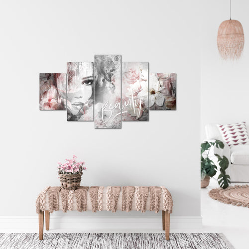 Runa Art Bild Wohnzimmer Schlafzimmer Blumen Vintage 5 Teilig Frau Bunt Wandbilder auf Vlies Leinwand 039353a